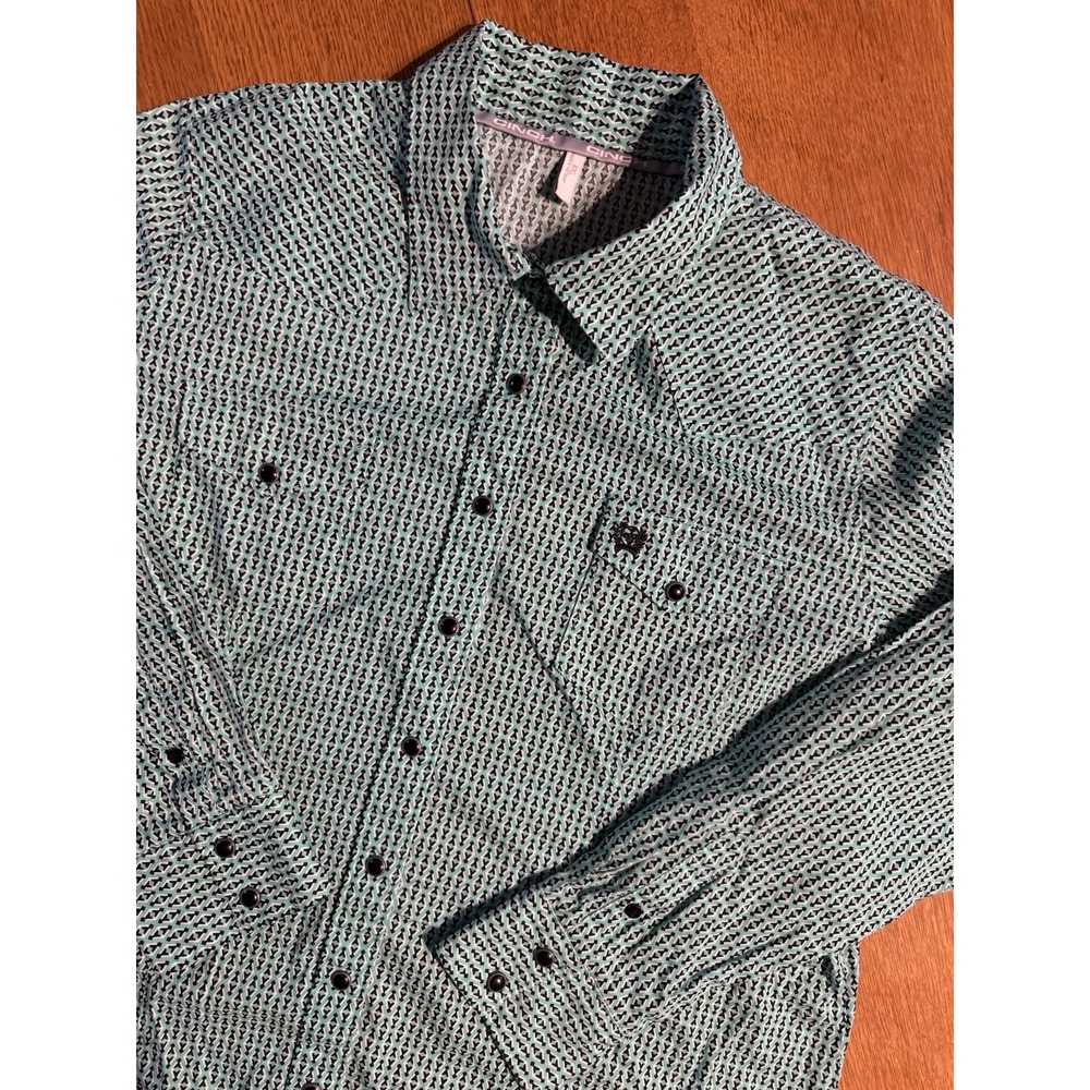 Cinch Western Shirt Womens 2XL Green Geometric Pearl Snap Rodeo Cowgirl